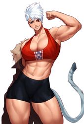 1girls breasts cleavage dragon_ball kei_(subway_gorilla) muscular muscular_female original original_character pose red_eyes saiyan saiyan_tail short_hair smile solo sotcho sportswear standing tail white_background white_hair rating:Questionable score:82 user:robotika5