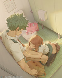 1boy 1girls 2d artist_name ass bartolomeobari bathroom bathroom_sex black_legwear black_socks black_stockings blowjob blush brown_hair brown_loafers brown_shoes closed_eyes cock deep_blowjob deepthroat dick fellatio female green_skirt handjob hetero izuku_midoriya kneeling kneeling_oral_position light-skinned_female light_skin loafers male male/female medium_hair my_hero_academia nsfw ochako_uraraka oral pale-skinned_female pale_skin penis school_uniform schoolgirl sex shounen_jump skirt skirt_lift socks thick_thighs thigh_socks thighhighs thighs throat_penetration tight_throat toilet uncensored watermark wide_hips rating:Explicit score:1704 user:HentaiHaremKing