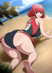 1girls 2022 alternate_costume ass ass_focus ass_shot back back_view bangs beach breasts bubble_butt competition_swimsuit female female_only hair_ornament hi_res hips huge_ass huge_breasts kneeling looking_at_viewer nintendo official_alternate_costume one-piece_swimsuit outdoors ponpo ponponmaru pyra red_eyes red_hair short_hair slim_waist smile suspenders suspenders_hanging swept_bangs swimsuit thick_thighs thighs tiara wide_hips xenoblade_(series) xenoblade_chronicles_2 rating:Questionable score:72 user:ZetaReborn