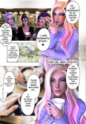 3d 4girls ahri akali blush coffee comic dialogue evelynn fully_clothed k/da_series kai'sa kinkykatt3d league_of_legends light-skinned_female looking_at_viewer restaurant tagme talking text_bubble rating:Explicit score:37 user:AnimeLov3rxXx