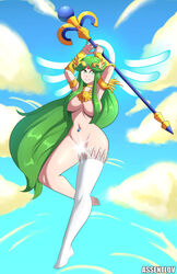 1girls assentlov convenient_censoring goddess green_eyes green_hair hair_over_breasts kid_icarus long_hair nintendo palutena staff rating:Questionable score:18 user:TheKindHaremMaster