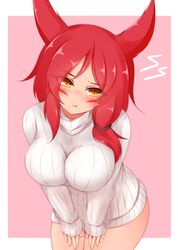 ayatori league_of_legends looking_at_viewer pink_hair vastaya white_hoodie white_shirt white_sweater xayah yellow_eyes rating:Questionable score:31 user:MoeMoeMoe