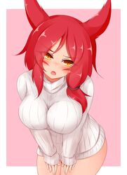 ayatori league_of_legends looking_at_viewer pink_hair vastaya white_hoodie white_shirt white_sweater xayah yellow_eyes rating:Questionable score:25 user:MoeMoeMoe