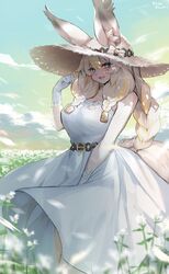 big_breasts blonde_female blue_eyes breasts female furry looking_at_viewer shiny_eyes smile solo straw_hat suurin_(ksyaro) tagme white_gloves rating:Safe score:47 user:conmazda