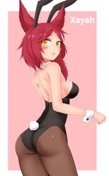 1girls ayatori bunny_ears bunnysuit female female_only league_of_legends medium_breasts pink_hair solo solo_female xayah yellow_eyes rating:Explicit score:42 user:MoeMoeMoe