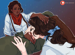 2girls bioshock bioshock_infinite blush bow brown_hair clothed_sex cunnilingus daisy_fitzroy dark-skinned_female dark_skin eating_pussy elizabeth_comstock female female_only hand_on_head human human_only interracial interracial_yuri kirass kirass3 lesbian light-skinned_female light_skin looking_pleasured no_panties open_pants pale-skinned_female pussy_juice saliva shaved_pussy shirt simple_background stars suspenders yuri rating:Explicit score:135 user:KiraSs3