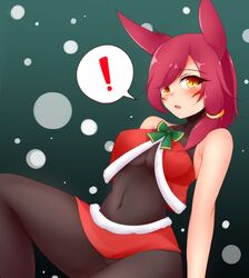 ayatori christmas christmas_outfit full_body_suit league_of_legends pantyhose pink_hair tights vastaya xayah yellow_eyes rating:Explicit score:21 user:MoeMoeMoe