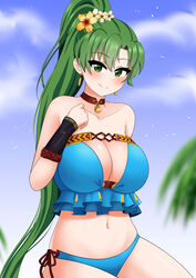 alternate_costume bikini blue_bikini blue_swimsuit breasts female female_only fire_emblem fire_emblem:_the_blazing_blade fire_emblem_heroes green_eyes green_hair looking_at_viewer lyn_(fire_emblem) lyn_(summer)_(fire_emblem) nintendo official_alternate_costume solo swimsuit the_only_shoe rating:Questionable score:24 user:Bylethlover