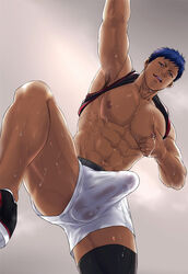 1boy 1male abs armpit_hair athletic athletic_male balls_in_underwear bara biceps big_balls big_butt big_muscles big_penis blowjob blue_eyes blue_hair bodybuilder boxers boxers_(clothing) cachic calves cumshot daddy daiki_aomine dilf erect_penis erection erection_pushing_underwear hairy_armpits human human_only hunk jock jock_slut kuroko's_basketball kuroko_no_basuke lifting_leg long_socks looking_at_viewer looking_down male male_focus male_only manly muscle muscles muscular muscular_male nipples nude pecs penis_in_underwear public shirt_pulled_behind_neck shoes six_pack solo solo_focus solo_male sweat sweating sweaty tan tan_body tan_skin thick_cum thick_legs thick_penis thick_thighs toned toned_body toned_male underwear viewed_from_below white_underwear rating:Explicit score:104 user:Polo25