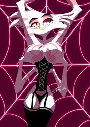 1boy aisuartist angel_dust_(hazbin_hotel) arachnid chest_tuft corset demon femboy hazbin_hotel looking_at_viewer male male_only panties smile smiling solo solo_focus solo_male spider thick_thighs thighs wide_hips rating:Explicit score:82 user:FemboysAreLife