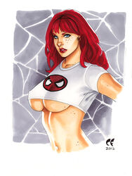 1girls belly_button blue_eyes chris_foulkes crop_top curvaceous curvy curvy_female curvy_figure female marvel marvel_comics mary_jane_watson midriff midriff_baring_shirt red_hair solo solo_female tagme underboob voluptuous rating:Questionable score:30 user:randomaccount0897