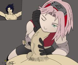 black_hair clothes color fellatio female hair human humanoid male naruto naruto_shippuden oral sakura_haruno sasuke_uchiha sex short_hair straight sucking_penis rating:Explicit score:20 user:bot