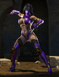 1girls 3d abs action_pose amber_eyes arm_strap assassin big_breasts black_hair busty cleavage dual_wielding elbow_gloves female female_only fighting_stance fingerless_gloves fit_female frown gloves high_heel_boots holding_weapon humanoid janus3003 large_breasts mask masked masked_female mileena monster_girl mortal_kombat mortal_kombat_(2011) navel ninja purple_elbow_gloves purple_fingerless_gloves purple_mask purple_thighhighs purple_thong_leotard revealing_clothes round_breasts sais shiny_skin skimpy solo tan-skinned_female tan_skin tarkatan thigh_boots thighhighs thong_leotard rating:Questionable score:121 user:TheKindHaremMaster