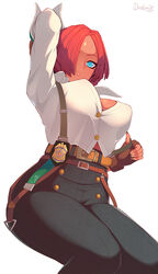 belt big_breasts breasts buttoned_shirt buttons darahan dark-skinned_female dark_skin detective ginger giovanna_(guilty_gear) gloves guilty_gear hips large_breasts orange_hair red_hair thick thick_ass thick_thighs rating:Questionable score:101 user:Fumeknight1