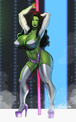 1girls big_breasts breasts busty female female_only green_skin huge_breasts joylewds jpeg large_breasts looking_at_viewer marvel pasties pole pole_dancing pussy she-hulk smile solo stripper stripper_pole thick_thighs thighhighs wide_hips rating:Questionable score:40 user:Rex_Hollins