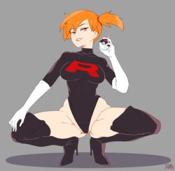 1girls boots enemy_conversion female female_only gloves gym_leader kasumi_(pokemon) large_breasts lips looking_at_viewer misty_(pokemon) nintendo orange_hair poke_ball pokemon pokemon_rgby r3dfive red_eyes signature smile spread_legs squatting tagme team_rocket team_rocket_uniform thick_thighs tomboy white_gloves rating:Explicit score:276 user:BlueHippo