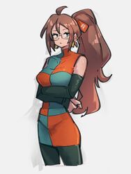 1girls 3:4 alternate_hairstyle android_21 android_21_(human) big_breasts blue_eyes breasts brown_hair dragon_ball dragon_ball_fighterz female female_only glasses kemachiku ponytail st62svnexilf2p9 rating:Safe score:30 user:conmazda