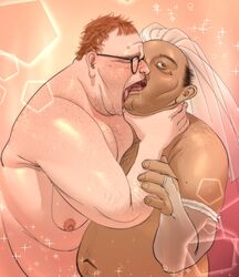 2boys april_fools bald_spot bridal_gauntlets bridal_veil crossdressing crossdressing_male dark-skinned_male dark_skin fat_man french_kiss gay glasses hairy hairy_nipples interracial juhihuji male/male mole mole_under_eye moobs neckbeard original rolling_eyes sparkles ugly_bastard ugly_man what yaoi rating:Explicit score:19 user:kikimaru024