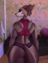 2022 anthro aozee ass athletic athletic_female beastars black_nose black_panties canine canine_humanoid digital_media_(artwork) eyebrows eyelashes female female_only furry furry_female furry_only grey_eyes gym gym_clothes inside juno_(beastars) looking_at_viewer looking_back looking_back_at_viewer mammal mammal_humanoid no_humans panties rear_view solo solo_female standing tagme tail thick_thighs white_sclera wolf wolf_humanoid rating:Questionable score:39 user:MapleF104