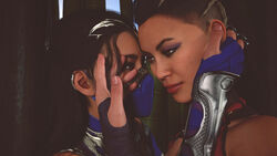 2girls 3d almost_kissing black_hair caressing clone clonecest edenian eye_contact female female_only fully_clothed hidden imminent_kiss kitana kiteena long_hair masked masked_female mileena mortal_kombat mortal_kombat_1_(2023) playing_with_hair princess rayalterego23 royalty sisters smile touching_face yuri rating:Safe score:15 user:movesetmain