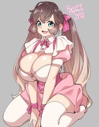 1girls adorable adorable_face big_breasts blue_eyes breasts breedable brown_hair bursting_breasts cleavage cleavage_overflow clothed clothed_female clothing cute cute_face dated dress enormous_breasts female female_focus female_only gigantic_breasts hair hair_between_eyes hair_ribbon hands_between_legs huge_breasts kneeling large_breasts long_hair looking_at_viewer massive_breasts on_knees open_mouth original overflowing_breasts perfect_body pink_clothing pink_dress ribbon ryo_agawa seductive seductive_pose signature smile smiling smiling_at_viewer solo solo_female solo_focus stockings thick_thighs thighhighs very_long_hair voluptuous white_thighhighs wristwear rating:Explicit score:59 user:MaskedBug