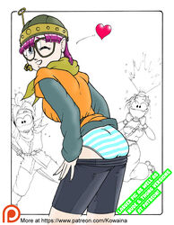  ass ass_focus chrono_trigger crono glasses helmet kowaina.scary lucca_ashtear marle_(chrono_trigger) purple_hair striped_panties  rating:questionable score: user:kowaina