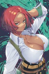 big_breasts cop curvy dark-skinned_female dark_skin detective female female_only fully_clothed giovanna_(guilty_gear) guilty_gear huge_breasts large_breasts orange_hair tehutehusan rating:Explicit score:157 user:Fumeknight1