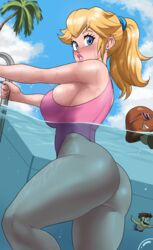 1boy 1girls 2022 absurd_res ass big_ass blonde_female blonde_hair blue_eyes blue_fingernails breasts cloud dat_ass dick_sucking_lips echosaber female female_only goomba highres hips huge_ass huge_breasts light-skinned_female light_skin lipstick long_hair mario mario_(series) nintendo one-piece_swimsuit outdoors partially_submerged partially_underwater_shot pin-up pink_lipstick pink_swimsuit ponytail pool princess_peach sideboob skindentation sky slim_waist solo solo_female solo_focus swimming swimsuit thick_thighs thighs underwater water wide_hips rating:Questionable score:553 user:ZetaReborn