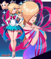 bishoujo_senshi_sailor_moon blonde_hair cosplay earrings hair_over_one_eye high_heels long_hair luma magical_girl magical_girl_transformation mario_(series) nintendo princess_rosalina sailor_moon_(cosplay) sailor_senshi_uniform sarukaiwolf silver_high_heels super_mario_galaxy rating:Questionable score:108 user:gusat