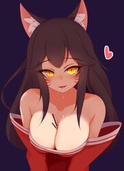 1girls :3 ahri ayatori big_breasts black_hair boobs clothed clothing fox_ears league_of_legends long_hair pocky saliva solo solo_female solo_focus tits vastaya yellow_eyes rating:Explicit score:81 user:MoeMoeMoe