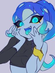 1girls black_sclera blue_eyes blue_hair blue_skin blue_tongue blush breasts crop_top fangs female hands_on_face highres jtveemo long_hair looking_at_viewer medium_breasts nintendo octoling octoling_girl octopus_girl ponytail pseudo_hair sanitized_(splatoon) sanitized_octoling single_bare_shoulder smile solo splatoon splatoon_(series) splatoon_2 splatoon_2:_octo_expansion tentacle_hair tongue tongue_out upper_body wristband rating:Questionable score:65 user:StrgtOctoBoi