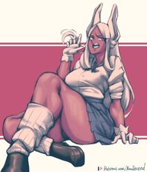 1girls absurd_res aroodnoodle big_breasts boku_no_hero_academia breasts bunny_ears dark-skinned_female dark_skin female female_focus female_only gloves gyaru high_resolution long_ears long_hair miruko my_hero_academia noodlenood rumi_usagiyama school_uniform skirt solo thick_thighs very_high_resolution white_hair rating:Questionable score:139 user:Pawa-dawa