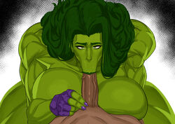 1girls big_breasts blowjob breasts cyberboi dark-skinned_male extreme_muscles eye_contact fellatio female fingerless_gloves giant_breasts gloves green-skinned_female green_eyes green_hair green_skin huge_breasts hulk_(series) larger_female lips long_hair looking_at_viewer male_pov marvel marvel_comics muscles muscular muscular_female muscular_thighs nude nude_female oral painted_nails pov she-hulk simple_background size_difference smaller_male thick_thighs thunder_thighs vacuum-like_fellatio vacuum_blowjob vacuum_fellatio veiny_penis rating:Explicit score:343 user:Thebuki