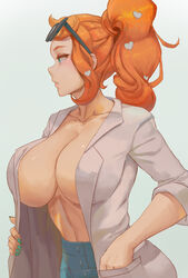 1girls 2022 absurd_res alternate_breast_size bottomwear breasts casual clothing cutesexyrobutts_(style) eyewear female female_only glasses glasses_on_head hair_ornament heart_hair_ornament hi_res huge_breasts human jeans labcoat lesottart long_hair looking_to_the_side massive_breasts nintendo orange_hair outerwear pale_skin pokemon pokemon_professor pokemon_ss side_ponytail sonia_(pokemon) teal_eyes rating:Questionable score:385 user:ZetaReborn