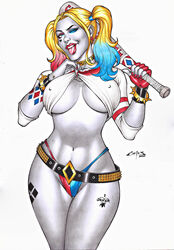 1girls baseball_bat big_breasts birds_of_prey carlos_braga dc dc_comics dominant_female ed_benes_studio eyewear female female_only g-string harley_quinn high-waisted_thong latex_thong looking_at_viewer multicolored_g-string multicolored_panties multicolored_thong nipple_bulge panties pigtails pulling_shirt_up shirt_and_panties solo solo_female solo_focus suicide_squad t-shirt t-shirt_and_panties tattoos thong thong_panties thong_underwear tongue_out two_tone_panties underboob underwear rating:Explicit score:97 user:Dragon98