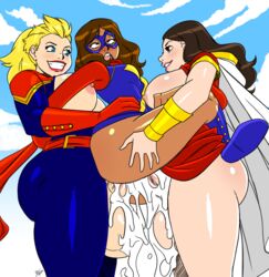 1girls 2futas aeolus06 age_difference airborne anal areolae balls big_butt big_penis blonde_hair breasts brown_hair brown_skin captain_marvel carol_danvers clothed clothing color crossover crossover_sex cum cum_in_ass cum_in_pussy cum_inside dark-skinned_female dark_skin dc double_penetration female femsub functionally_nude futa_on_female futa_with_futa futadom futanari group group_sex huge_cock human interracial kamala_khan light-skinned_futanari light_skin marvel mary_batson mary_marvel mostly_clothed mostly_nude ms._marvel nipples nude nude_futanari penis rolling_eyes sex size_difference superheroine tan-skinned_female threesome vaginal_penetration young younger_female rating:Explicit score:328 user:captainRICO