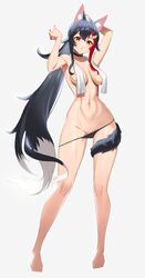 abs absurdres animal_ear_fluff animal_ears arms_up black_hair black_panties breasts brown_eyes colored_tips commentary female full_body grey_background hair_ornament hair_tie highres hololive hololive_gamers hololive_japan legs long_hair looking_at_viewer multicolored_hair navel ookami_mio panties panty_pull partially_undressed red_hair revision solo standing stomach streaked_hair tail tail_around_leg towel towel_around_neck tying_hair underwear very_long_hair virtual_youtuber wangjook_(wj) wet white_hair wolf_ears wolf_girl wolf_tail rating:Questionable score:77 user:DemonKitty15