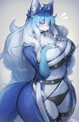 1girls animal_ear animal_ear_fluff animal_ears animal_humanoid anthro anthro_only big_breasts bikini_bottom blue_eyes blue_fur blush blushing breasts canine child_bearing_hips choker claws claws_out cleavage clothing collar ear_fluff female female_only fur furry furry_belly furry_breasts furry_female furry_only furry_tail garter hands_on_breasts hips huge_breasts large_breasts light_blue_eyes light_blue_fur long_fur looking_at_viewer panties paws paws_on_breasts revealing revealing_clothes sharp_claws shoulders shy snow_wolf solo suurin_(ksyaro) tail thick thick_thighs thighs_bigger_than_head very_long_hair wide_hips wolf wolf_ears wolf_girl wolf_humanoid wolf_tail rating:Questionable score:154 user:Fumeknight1