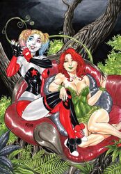 2girls absolute_territory big_breasts blonde_hair blue_eyes cleavage dc dc_comics ed_benes_studio eyeshadow fred_benes green_eyes green_lipstick harley_quinn large_breasts lipstick poison_ivy red_hair red_lipstick smiling thighhighs tight_clothing twintails rating:Questionable score:23 user:pato0402