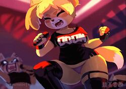 2022 2girls aggressive_retsuko animal_crossing animated anthro bethesda_softworks big_breasts black_shirt breasts crossover dog doom female female_only gif isabelle_(animal_crossing) karaoke karaoke_room meme microphone nintendo panties red_panda retsuko sanrio singing skeleion smooth_fur thick_thighs thighhigh_socks rating:Questionable score:229 user:conmazda