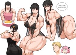 1boy 2girls anya_forger ass big_ass breasts cleavage clothing dialogue female female_focus flexing fully_clothed human large_breasts loid_forger musctonk muscular muscular_arms muscular_back muscular_female muscular_thighs nightgown nosebleed presenting revealing_clothes solo_focus spy_x_family text thick_thighs twilight_(spy_x_family) voluptuous wide_hips yor_briar rating:Questionable score:187 user:Fried_Pear