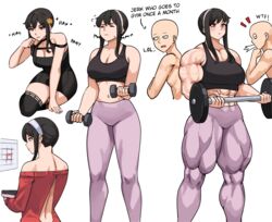 1girls abs breasts dialogue female female_focus gym human large_breasts muscle_growth musctonk muscular muscular_female spy_x_family standing text transformation workout yor_briar rating:Questionable score:202 user:Fried_Pear