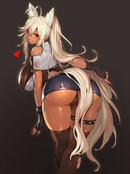 1girls arched_back ass ass_focus bare_shoulders black_gloves black_legwear black_panties blonde_hair breasts choker dark-skinned_female dark_skin ears_up fingerless_gloves gloves gurimjang gyaru hair_between_eyes heart huge_breasts large_breasts leaning_forward looking_at_viewer looking_back nail_polish original panties red_eyes red_highlights smile solo solo_female spiked_collar spikes tagme thick_ass thick_thighs thigh_highs thigh_strap thighhighs thighs white_fur white_pupils wolf_ears wolf_girl wolf_tail rating:Questionable score:165 user:CalZone