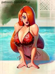 1girls 2022 alternate_version_available artist_signature big_breasts bikini cleavage crimson_kaiserin dick_sucking_lips disney earrings eyeshadow female female_only getting_out_of_pool green_eyes hair_over_one_eye hips jessica_rabbit lipstick long_hair long_red_hair looking_at_viewer mature mature_female mature_woman nail_polish patreon_url pool poolside purple_eyeshadow red_hair red_lipstick red_nail_polish red_nails solo solo_female standing_in_water who_framed_roger_rabbit wide_hips rating:Explicit score:175 user:daft_human