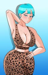 armpits asian asian_female big_ass big_breasts blue_eyes blue_hair bulma_briefs cleavage curvaceous curvy curvy_female curvy_figure dragon_ball dragon_ball_super dragon_ball_z leopard_print light-skinned_female light_skin married_woman mature_female milf mother sweat sweating tejapaynensfw thick_thighs wife rating:Explicit score:30 user:King_of_Zob