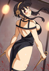 1girls ass assassin big_breasts black_hair breasts butt eye_contact female female_focus female_only hairband long_hair looking_at_viewer looking_back mituee red_eyes smile solo solo_female spy_x_family stiletto_(weapon) thick_thighs thighs yor_briar yor_forger rating:Questionable score:62 user:Thebuki