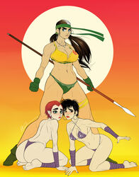 3girls anna_marie aqua_eyes ass barefoot black_hair brown_hair bubble_butt cleavage feet fit_female gloves green_eyes hazel_eyes headband huge_breasts jubilation_lee jubilee kneeling large_breasts long_hair marvel marvel_comics multicolored_hair pointy_ears rahne_sinclair red_hair rogue_(x-men) savage_land short_hair soles spear toes tooth_necklace topless triplexmile white_hair wolf_girl wolfsbane_(x-men) x-men rating:Questionable score:40 user:TheKindHaremMaster