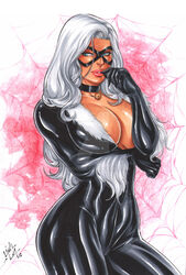 1girls big_breasts black_cat_(marvel) blue_eyes cleavage dominant_female ed_benes_studio felicia_hardy female female_only femme_fatale fit_female lanio_sena latex_suit long_hair marvel marvel_comics pink_lipstick seductive_look skin_tight solo spider-man_(series) white_hair rating:Explicit score:36 user:Dragon98