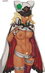 1futa areolae blonde_hair breasts clothed clothing dark-skinned_futanari dark_skin futa_only futanari guilty_gear guilty_gear_strive human mostly_nude nipples penis pubes pubic_hair ramlethal_valentine seraziel shirt_up solo standing sweat sweaty rating:Explicit score:220 user:Who1Am