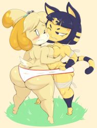 2019 2girls alternate_body_type alternate_breast_size angry_face animal_crossing ankha anthro ass ass_cleavage ass_squeeze big_ass big_breasts blush breasts butt_crack female flustered furry huge_ass isabelle_(animal_crossing) nintendo purple_yoshi_draws shared_clothes sharing_clothes sharing_underwear shortstack stuck_in_object stuck_together tail thick_thighs undies_for_two voluptuous rating:Questionable score:203 user:Gorbat